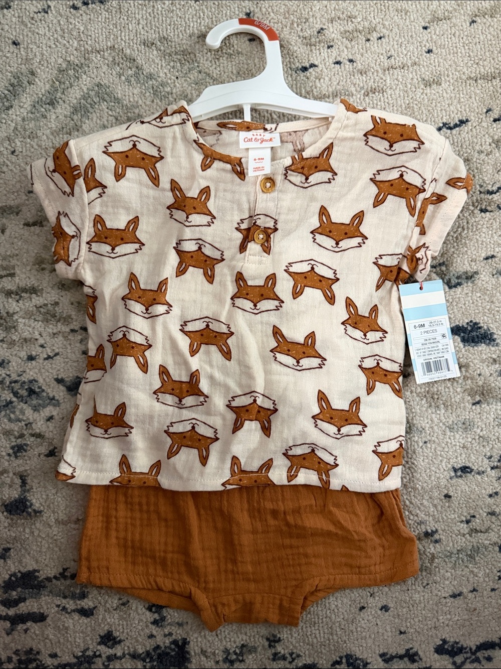 NWT Cat & Jack Cream Fox Print Short Sleeve Top with Rust Shorts
